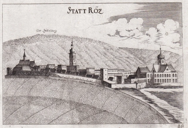 Retz Città Vista Hollabrunn Incisione Stampa Antica Vischer Austria 1672