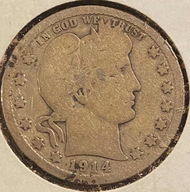 1914 D Barber 90% Silver Quarter Dollar - 25c