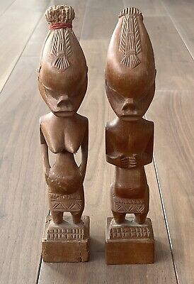 Vintage Hand Carved African Man ￼Woman Wood Figure Statue Sculpture Art Tribal