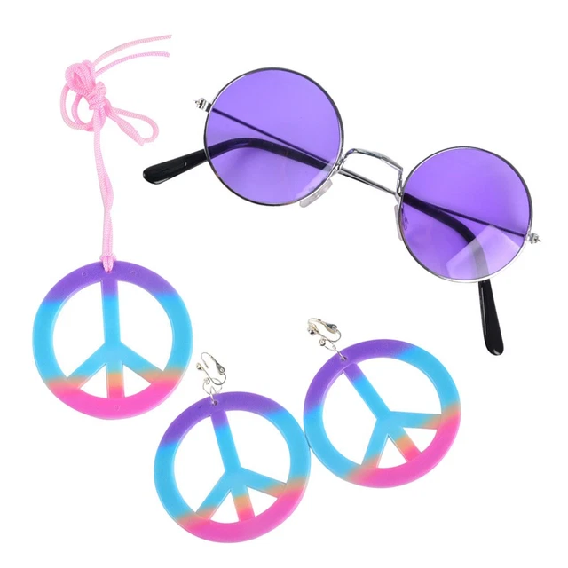 Peace Sign Necklace Earrings Hippy Costume Accessory Set main image 0