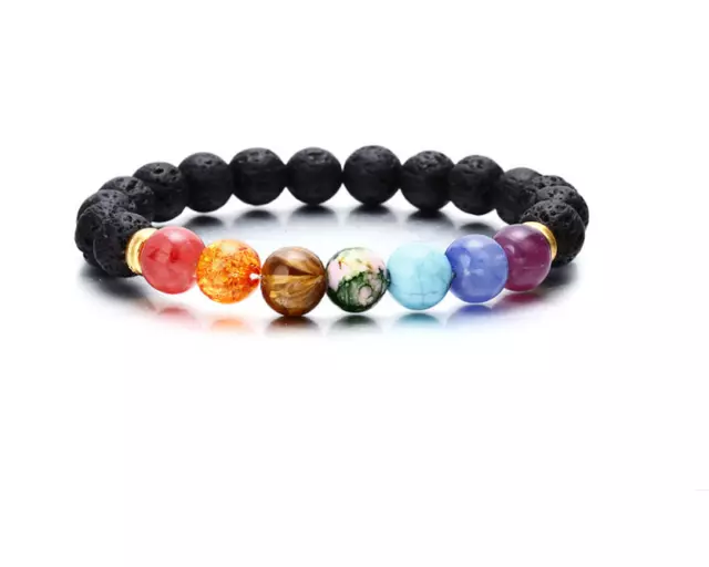 7 Chakra Heilung Balance Gebet Perlen Armband Armreif Lava Yoga Reiki Steine 3