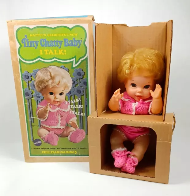 Vintage Tiny Chatty Baby Doll Girl in Original Box NRFB 70s Pink DOES NOT TALK
