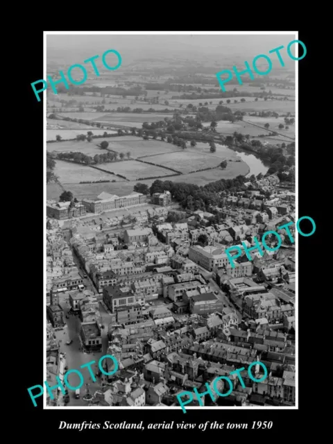 OLD POSTCARD SIZE PHOTO DUMFRIES SCOTLAND AERIAL VIEW OF THE TOWN c1950 1