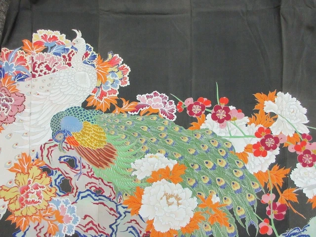 8161B1 Silk Vintage Japanese Kimono Tomesode Hand painted Peacock feather