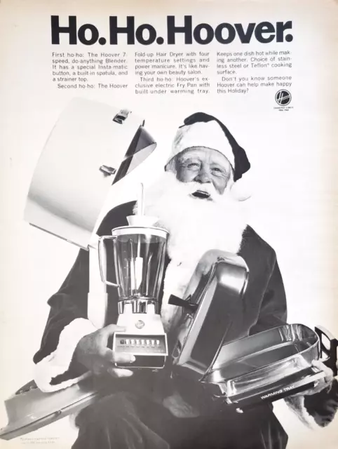 PRINT AD Ho Ho Hoover 1968 Christmas Santa Blender Frying Pan Hair Dryer