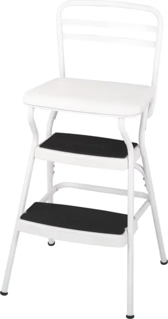 COSCO Stylaire Retro Chair + Step Stool with flip-up seat (white, one pack)