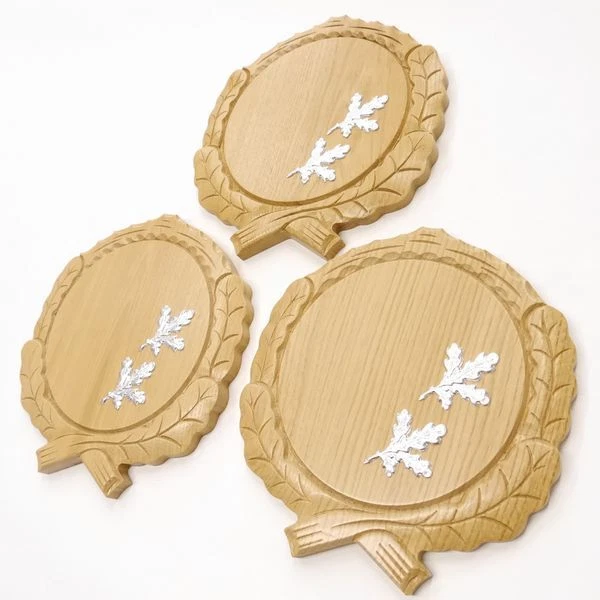 3 Pieza Keilerschilder Tallado Roble Claro Af 19cm Con 6x Aluminio Hoja de Roble 2