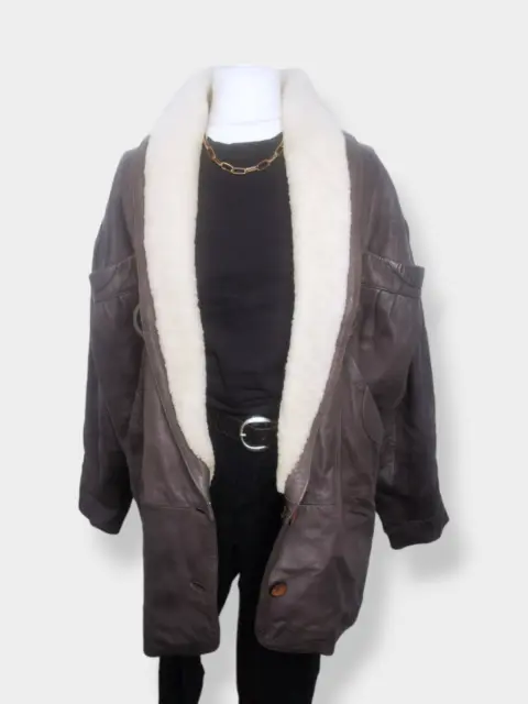 True Vintage 80's Lammfell Mantel Leder Gr. 38 oversized überschnitten