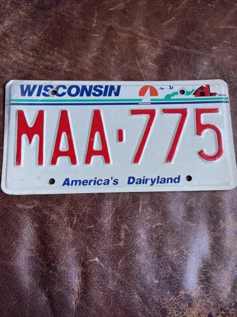 Vintage Wisconsin License Plate Tag MAA 775 WI America’s Dairyland 🧀 Graphic