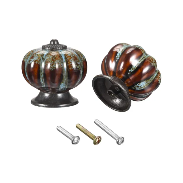 Ceramic Drawer Knobs 2Pcs Pumpkin Handles Pulls 40mm Dia. W Screws Stripe Blue