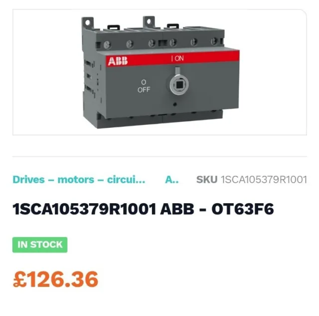 New ABB 1SCA105379R1001 OT63F6 6 Pole Disconnect Switch Rrp £126