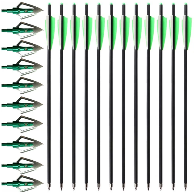12pc 20'' Carbon Crossbow Bolts Hunting Arrows OD 8.8mm 100Gr Arrowheads tips us
