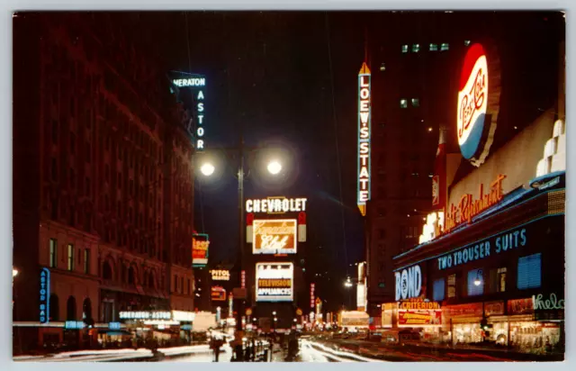 c1960s Times Square Night View New York City Pepsi Cola Sign Vintage Postcard