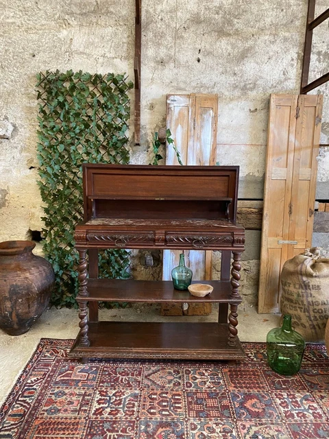 19th Century French Console Table Serving Shelf in  Marble Walnut