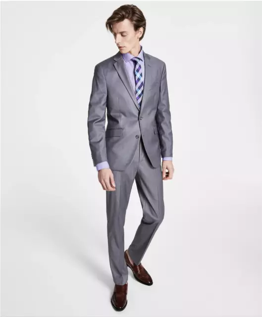 Kenneth Cole Reaction Mens Ready Flex Slim Fit Suit Light Grey 46R 40WX32L $395