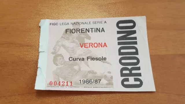 Biglietto Stadio Calcio Serie A Fiorentina Verona 1986 1987 Curva Fiesole