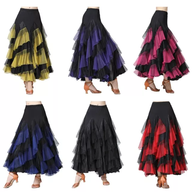 Modern Waltz National Standard Dance Wear Long Skirt Splicing Big Hemlines