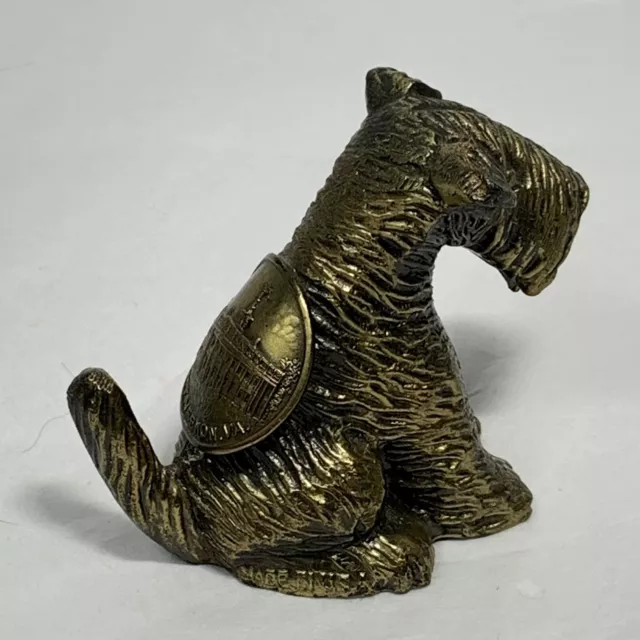 VINTAGE K&O Cast Metal Bronze Terrier Dog FIGURINE Mt Vernon VA Souvenier 1.75" 2