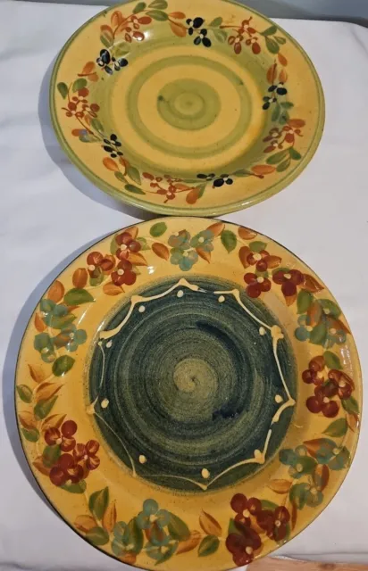 2 Terre e Provence Souleo France Pottery 9" Plates Hand Made & Painted NEW