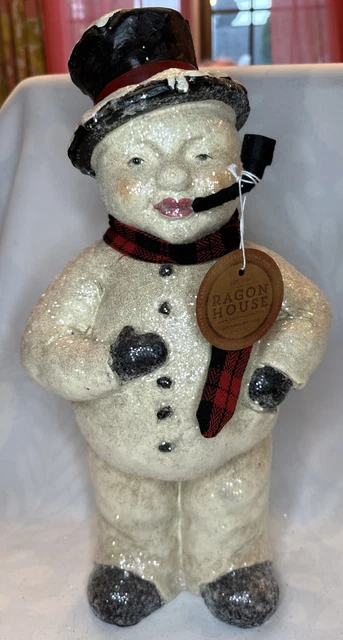 Primitive Ragon House Christmas Face Snowman 16” NWT Glitter Pipe Top Hat