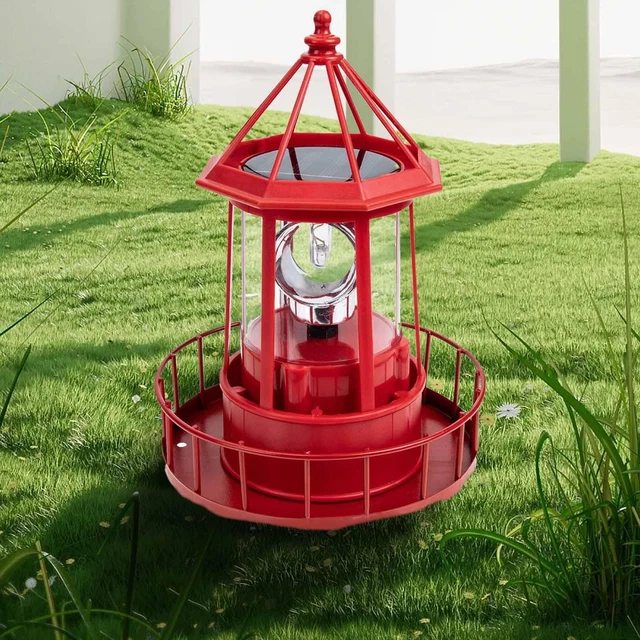 SOLAR POWERED LIGHTHOUSE Rotating Light Decorative for Courtyard Pond ...
