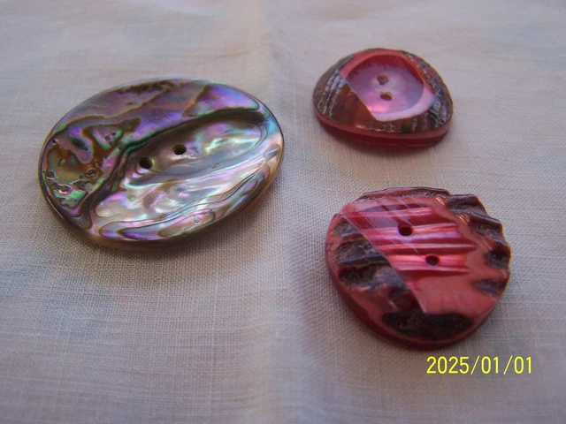 Lot De 12 Boutons Plats En Nacre Véritable Rouge Rosé - Diamètre 14 Mm - Vintage - Occasion