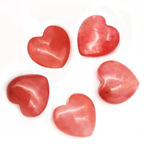 5Pcs Natural Watermelon Crystal Pocket Palm Worry Stones Puff Heart Healing