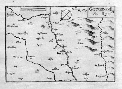 1630 - Rethel Ardennes Champagne-Ardenne Gravure map carte Kupferstich gravure