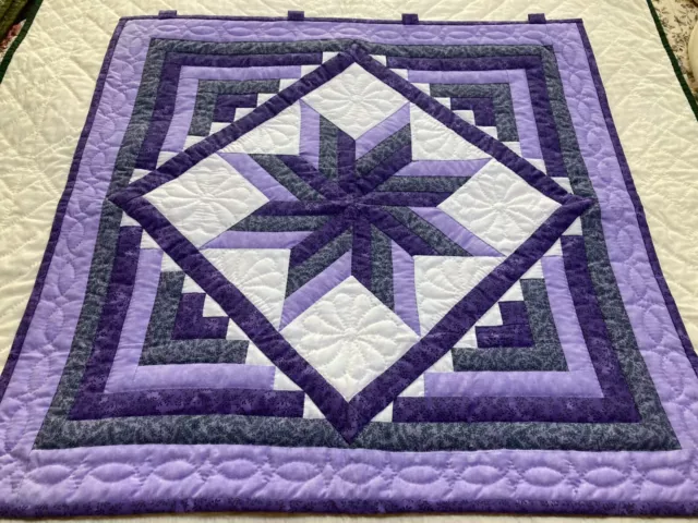 Amish 8 Pointed Star Quilt Wall Hanging w/Provenance, Purples & White, Gorgeous!