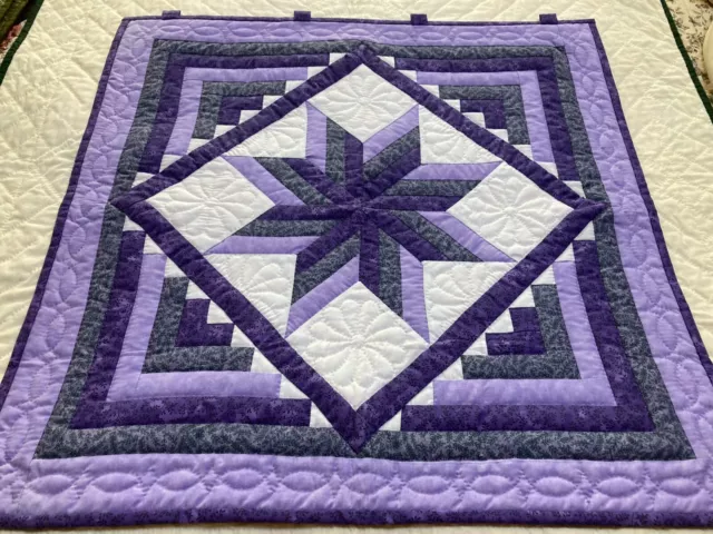 Amish 8 Pointed Star Quilt Wall Hanging w/Provenance, Purples & White, Gorgeous! Amish 8 Pointed Star Quilt Wall Hanging w/Provenance, Purples & White, Gorgeous!