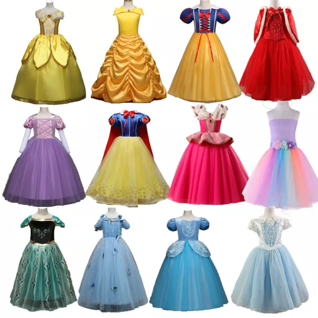 Kids Girls Snow White Princess Dress Belle Cinderella Party Cosplay Costume New∝