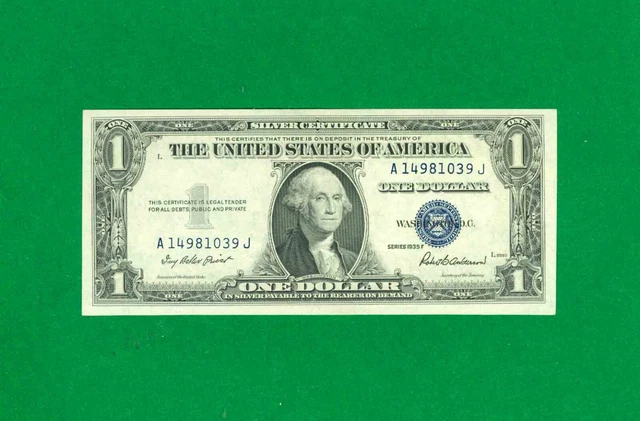 $1 1935-F 1 A/J Block Blue Seal Silver Certificate Cu.