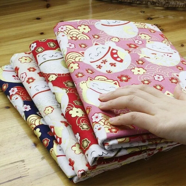 Japonais Tissu Coton Vêtement Kimono Fortune Chat Chien Rétro 100 150cm DIY