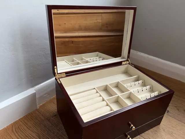 Vintage Solid Wood Jewellery Box Drawers Mirror Jewlery Rosewood Quality