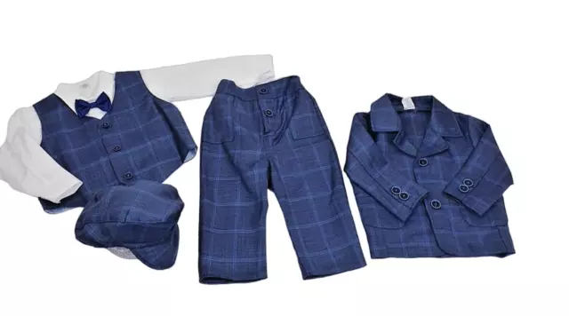 Baby Taufanzug Junge Babyanzug Taufoutfit Jacke+Hemd+Hose+Fliege+Weste+Hut blau
