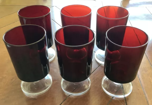 Vintage Arcoroc Luminarc France Red Ruby Stemware Cordial Glasses  Set of 6