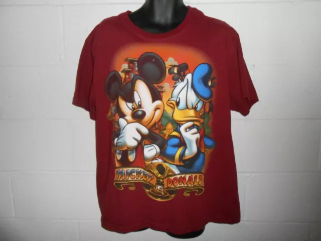 Maroon Mickey & Donald Disney Store Studio Collection T-Shirt Sz XL
