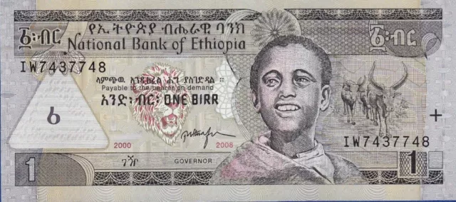Ethiopia 1 Birr Circulated Banknote. Single One Birr Bill 2000 - 2008