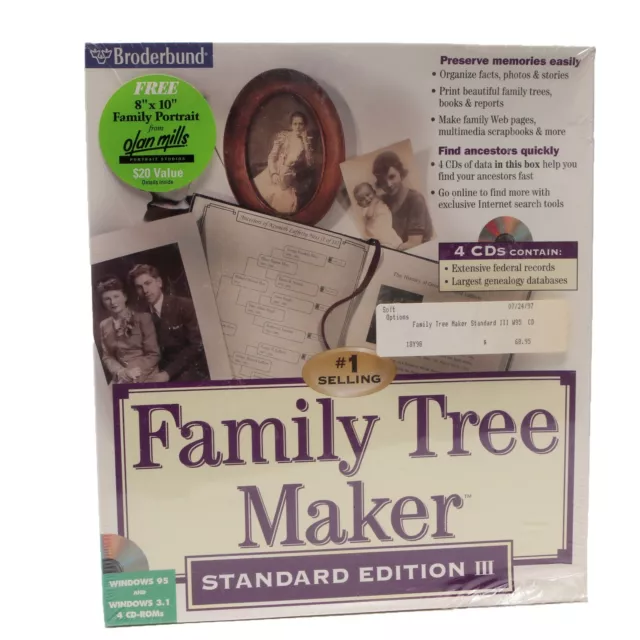 Vintage Broderbund Family Tree Maker Standard Edition CD-ROM Software NEW SEALED