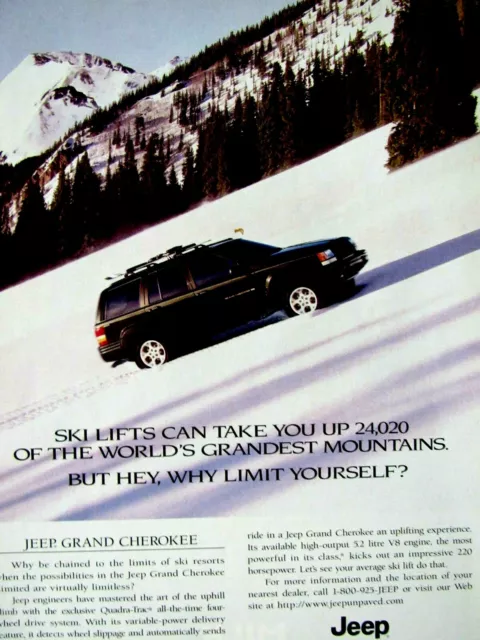 1996 Jeep Grand Cherokee Vintage Ski Lifts Original Print Ad 8.5 x 11"