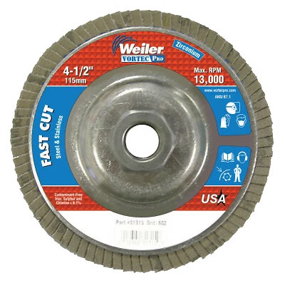 Vortec Pro Abrasive Flap Discs,4.5", 60 Grit, 5/8 Arbor, 13,000 Rpm, Alum Back