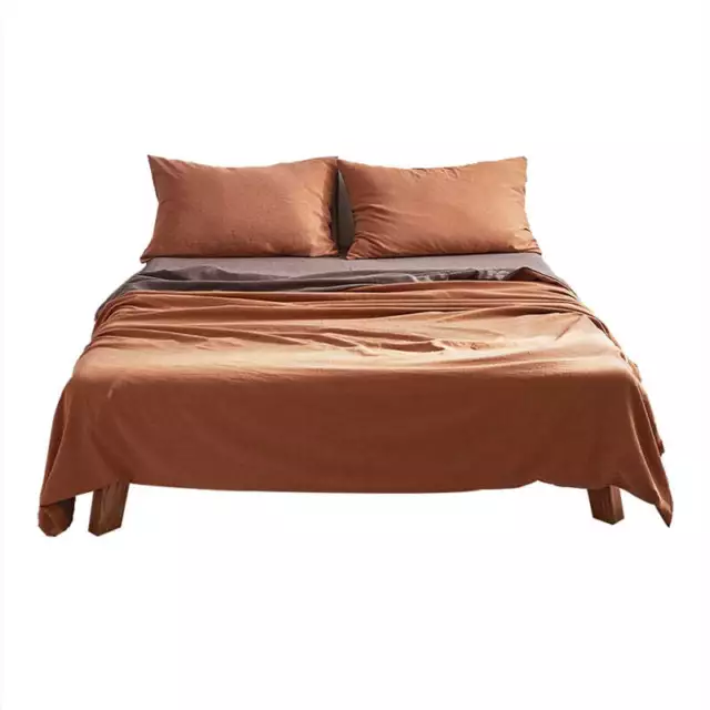 Cosy Club Sheet Set Bed Sheets Set Single Flat Cover Pillow Case Orange Brown