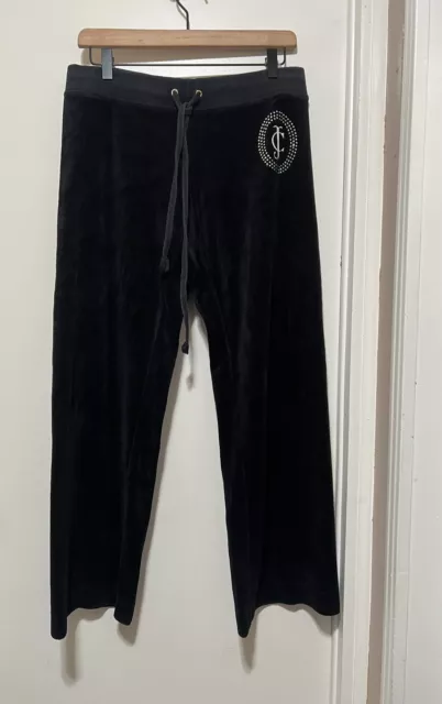 Womens Juicy Couture Velour Black Mid Rise Pants Size Medium Sweatpants 2