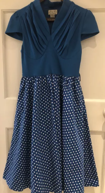 Lindy Bop Teal Polka Dot Retro 1950'S Style Dress - Size 8