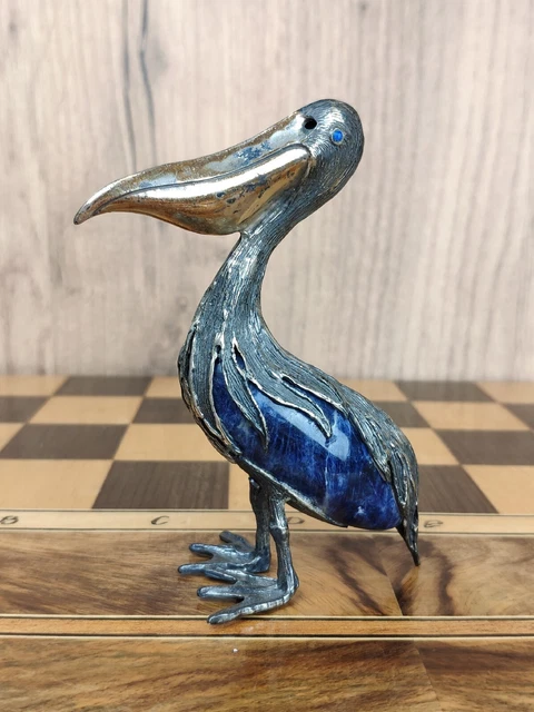 RARE Vintage 925 Silver Miniature Pelican Figurine Signorini Luigi