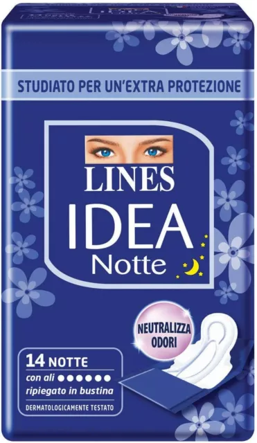 Lines Idea Assorbenti Notte Ripiegati in Bustina con Ali, 14 Pezzi