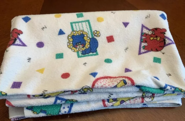 Vintage Dundee Baby Receiving Blanket Giraffes Elephants Lions & Shapes 26”x38”
