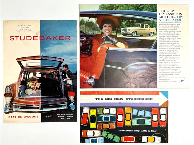 Vintage Studebaker Car Advertisements 1950s Hawk Lark Stationwagons 3 Brochures