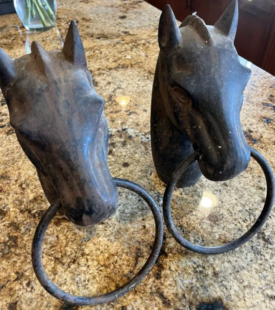 2-Hitching Post Horse Head Toppers Cast Iron