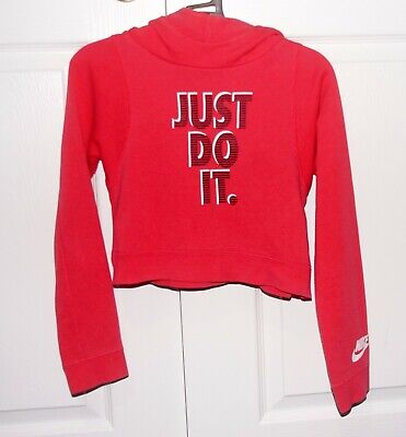 Girls Nike Crop Pink ‘Just Do It’ Hoodie Sweatshirt Jumper (Size S: 8-10 years)